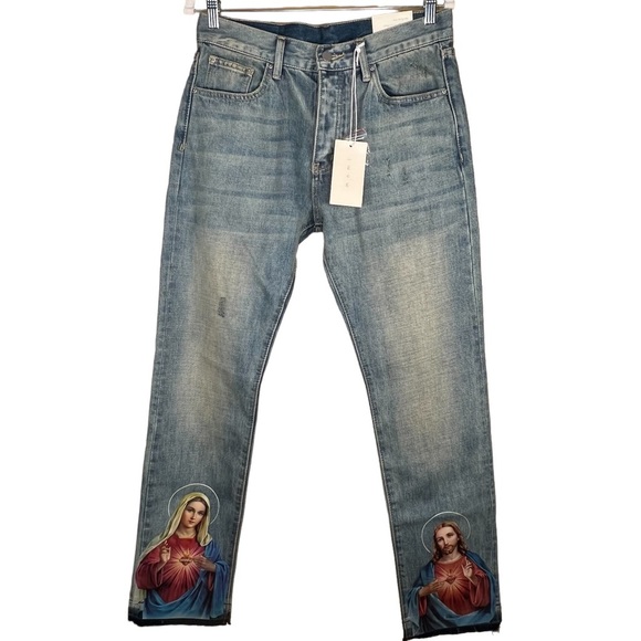 M N M L Other - M N M L Men’s Distressed Mary & Jesus Religious Theme Jeans Size 32 NWT
